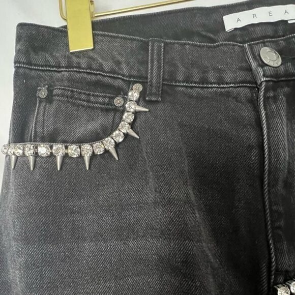 AREA NYC Crystal Backslit Jeans in Black Sz 6 - Picture 7 of 15
